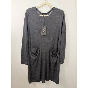 Nau Womens Heather Gray Wool Blend Long Sleeve Pocket Shift Dress Size M NWT